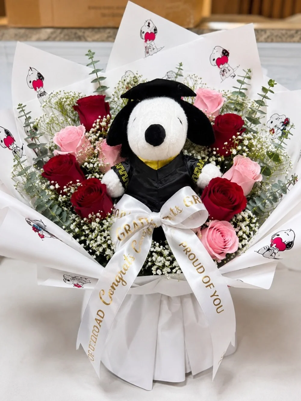 Graduation Plush Bouquet Kit w/ Wrapping Paper & 2 Yards Ribbon